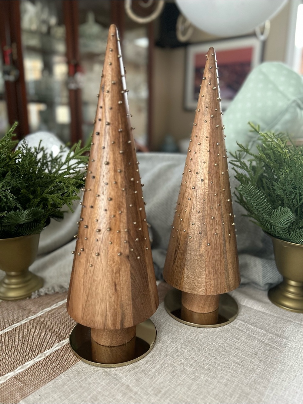 Crate & Barrel Studded Wood Trees Set of 2 * NEW